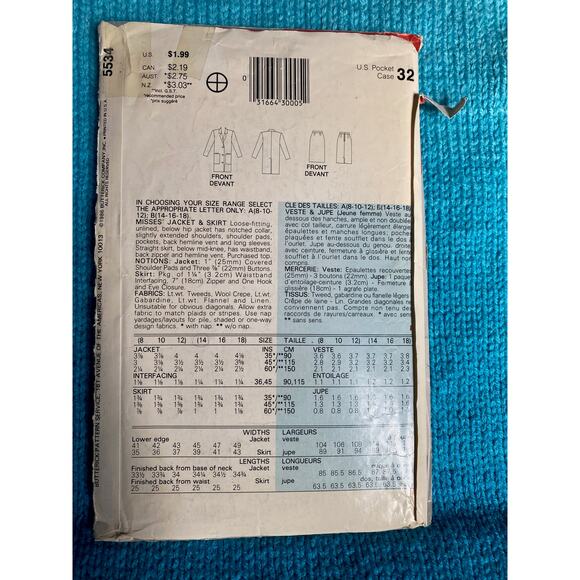 Butterick Sewing Pattern 5534 suit top skirt sz 14 - Picture 3 of 6